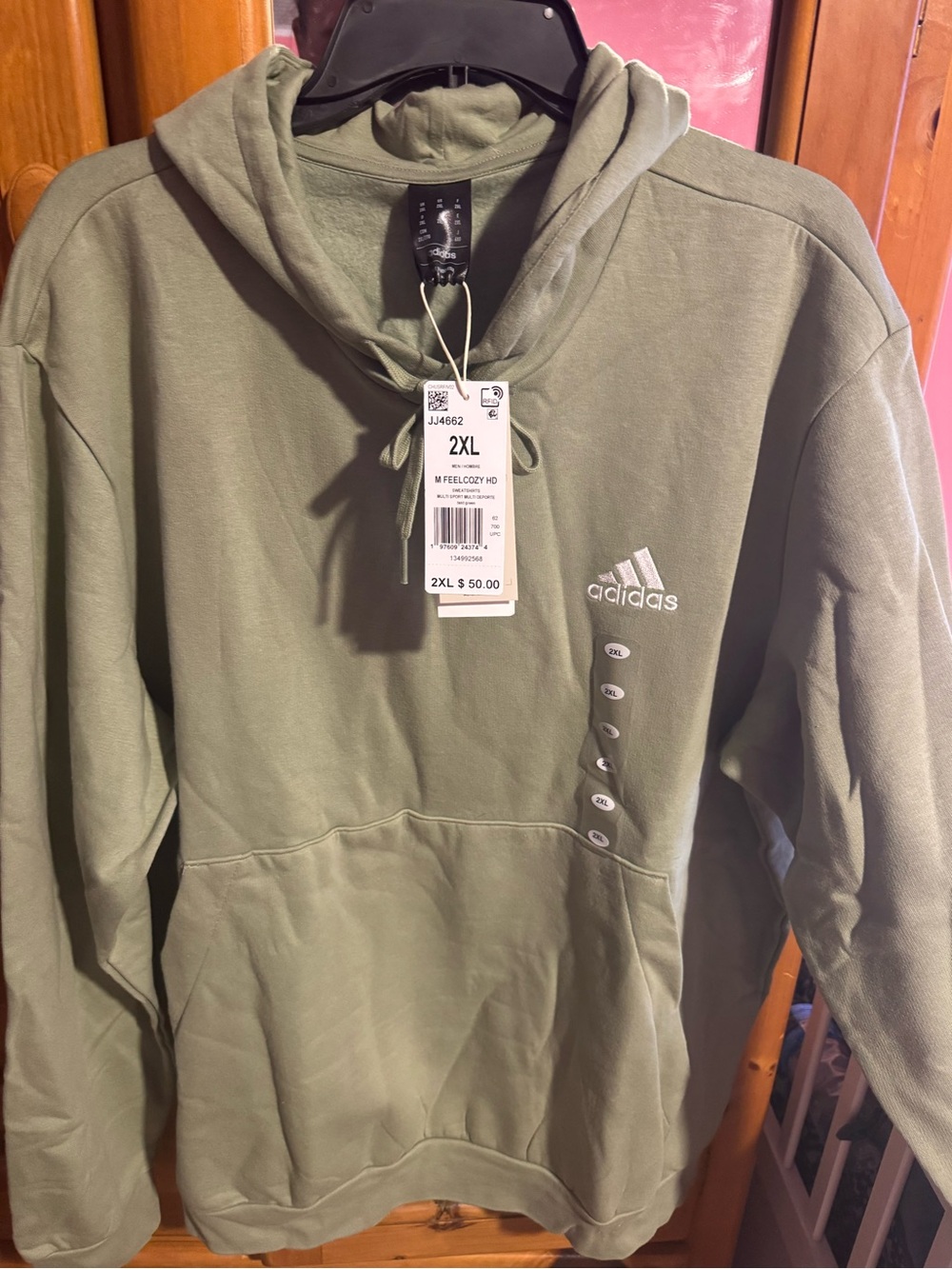 adidas Olive Green Crewneck Hoodie Sweatshirt - 2XL
